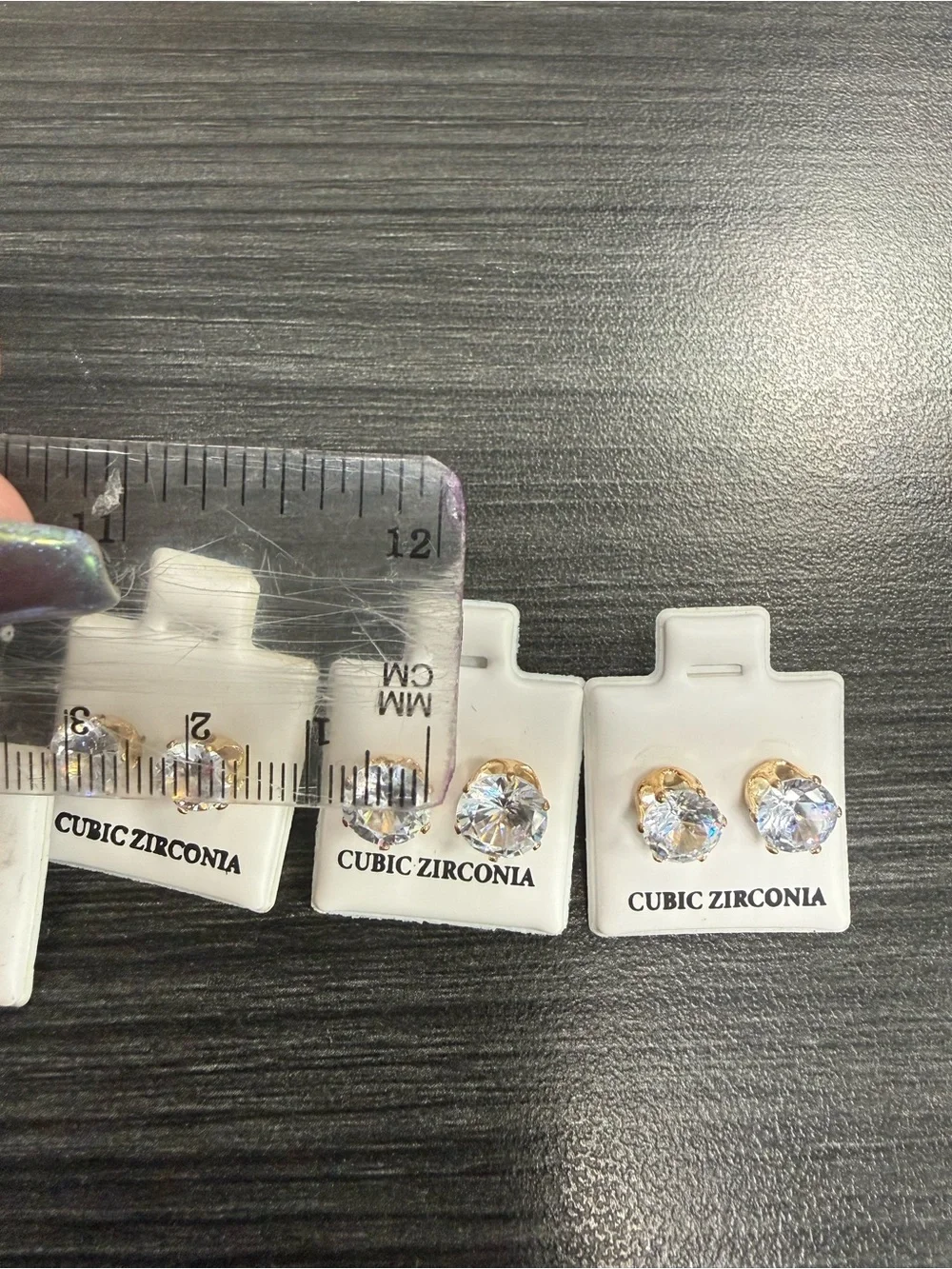 4 pairs of new gold toned CZ earring studs 5mm-8mm